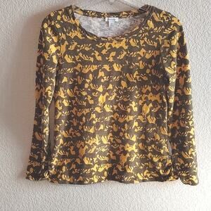 Sundance 100% Cotton Long Sleeve Ruched T- Shirt Rorschach Spirit Horses M